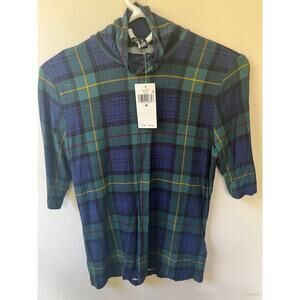 Plaid Stretch Jersey Turtleneck